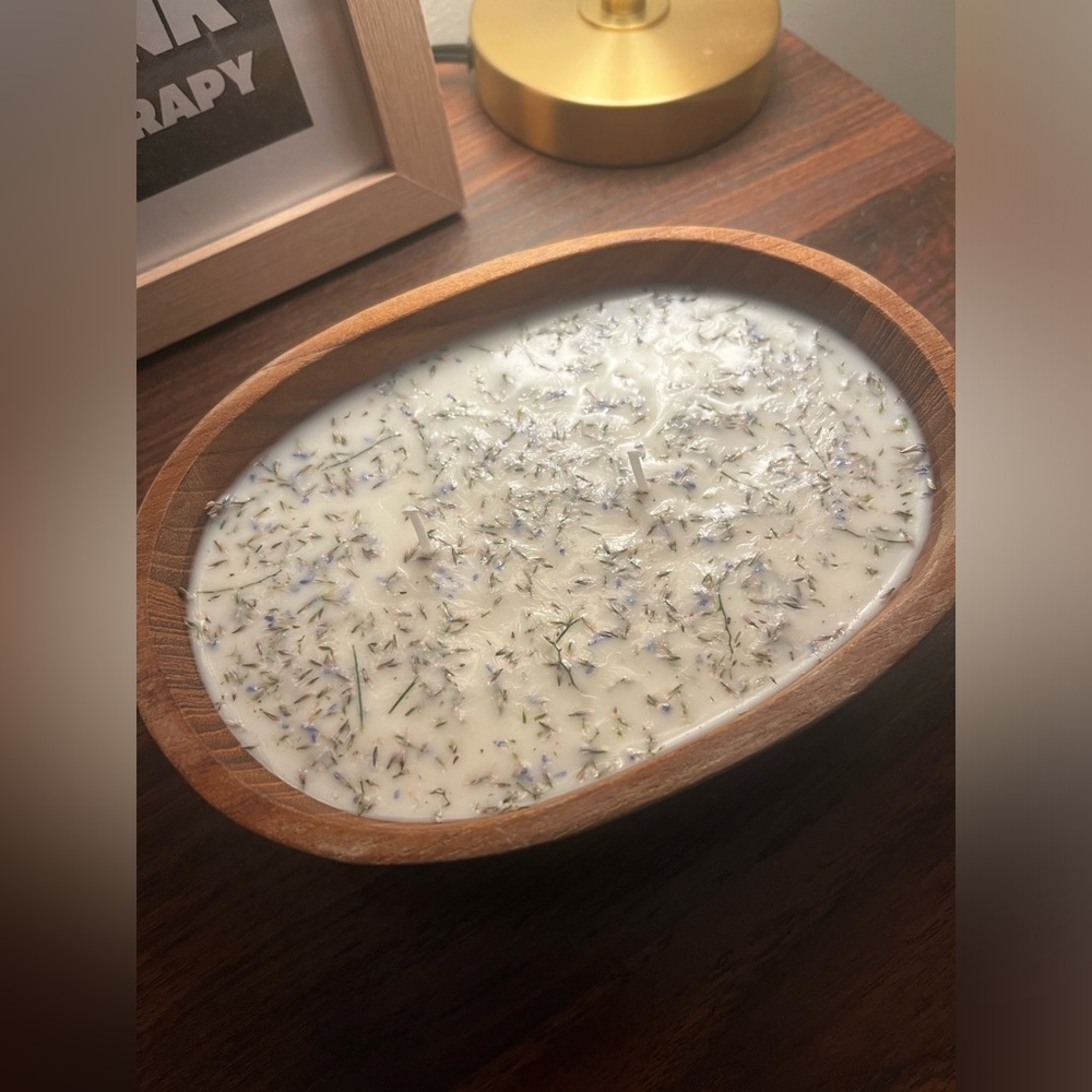 Double Wick Wooden Candle With Dried Flowers